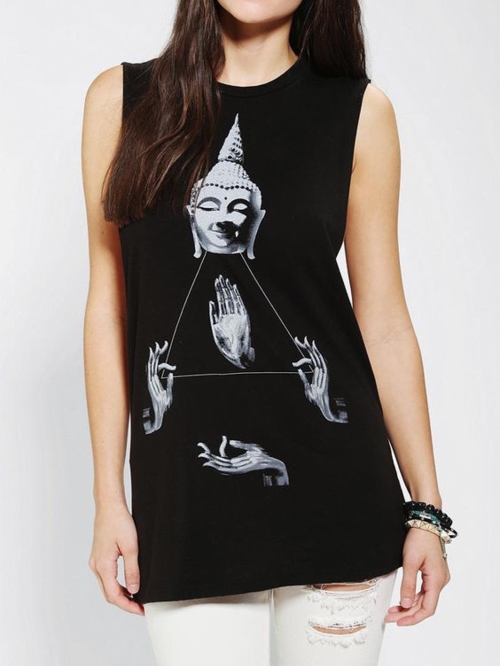 Black Sleeveless Tank with Buddha Graphic